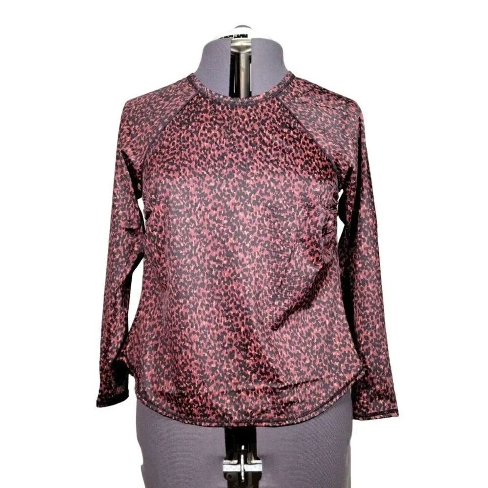 All in Motion Women's Long Sleeve Animal Print Rash Guard Sz 14W